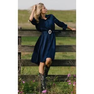 NWT Aleeza Paris Royal Blue Pleated Back Button Down Marquis Dress Size S